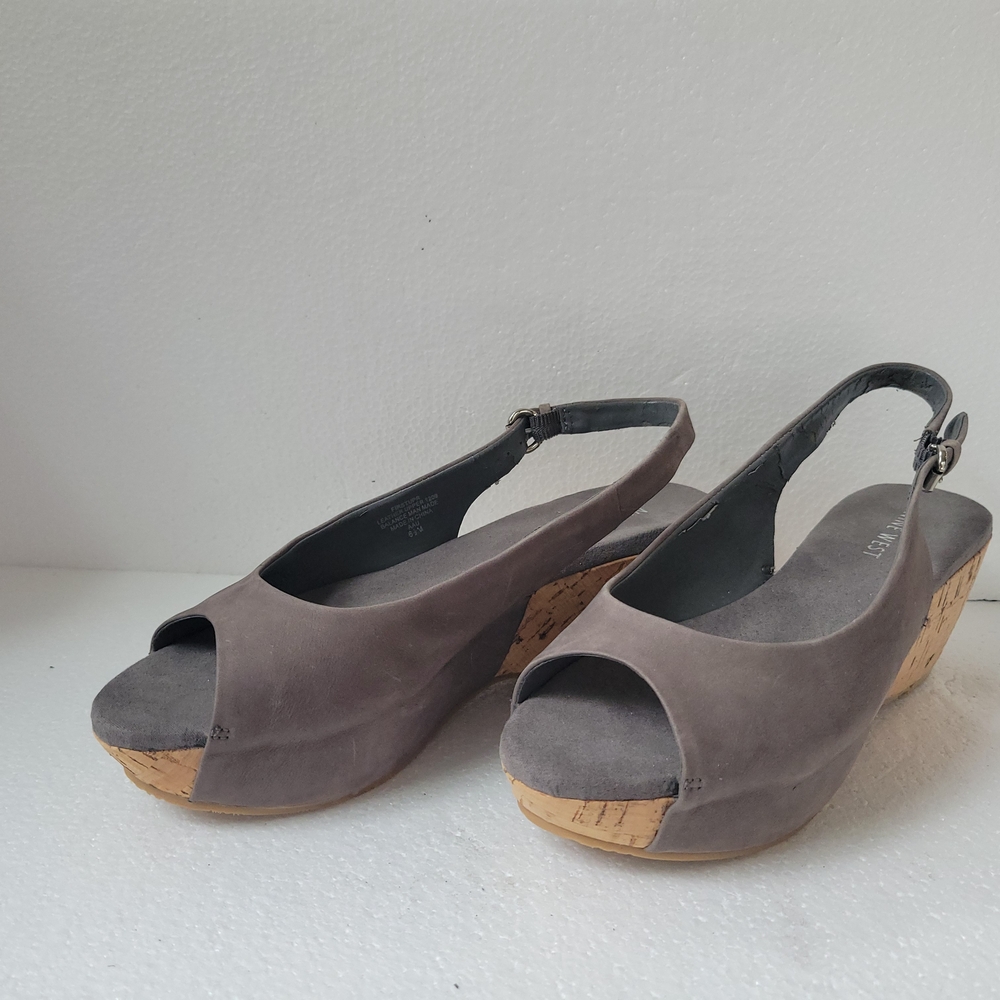 Nine West Women's Gray Slingback Wedge Sandals